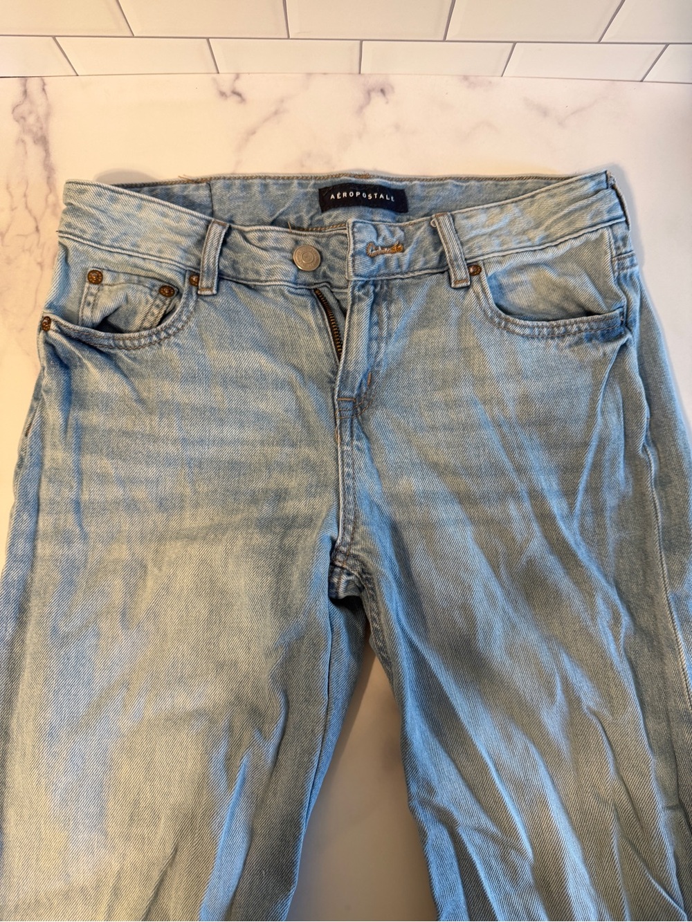 Aeropostale Aero Baggy Wide Leg Jeans Light Wash Size 0 Short